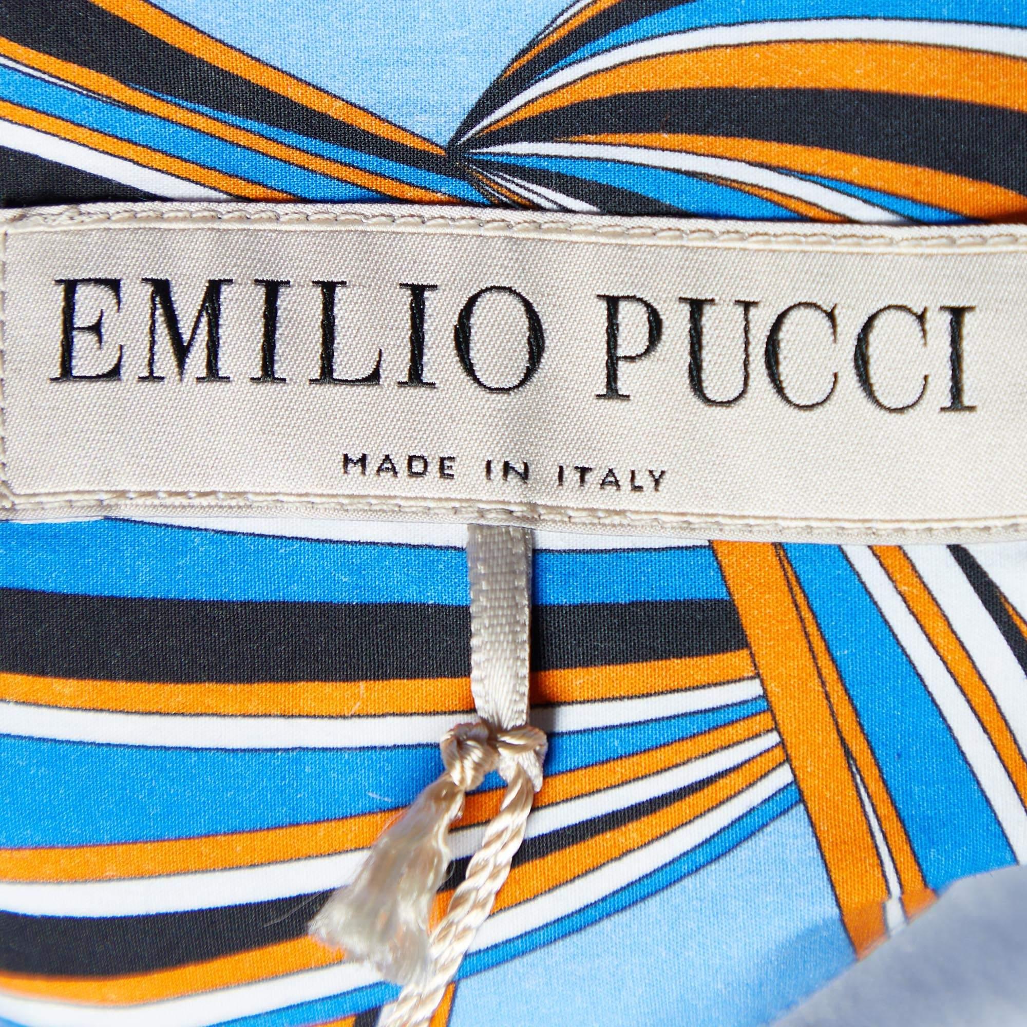 Emilio Pucci Mehrfarbig bedrucktes Hemdkleid aus Baumwolle mit Wickeldetail und Knopfleiste vorne, M im Zustand „Hervorragend“ im Angebot in Dubai, Al Qouz 2