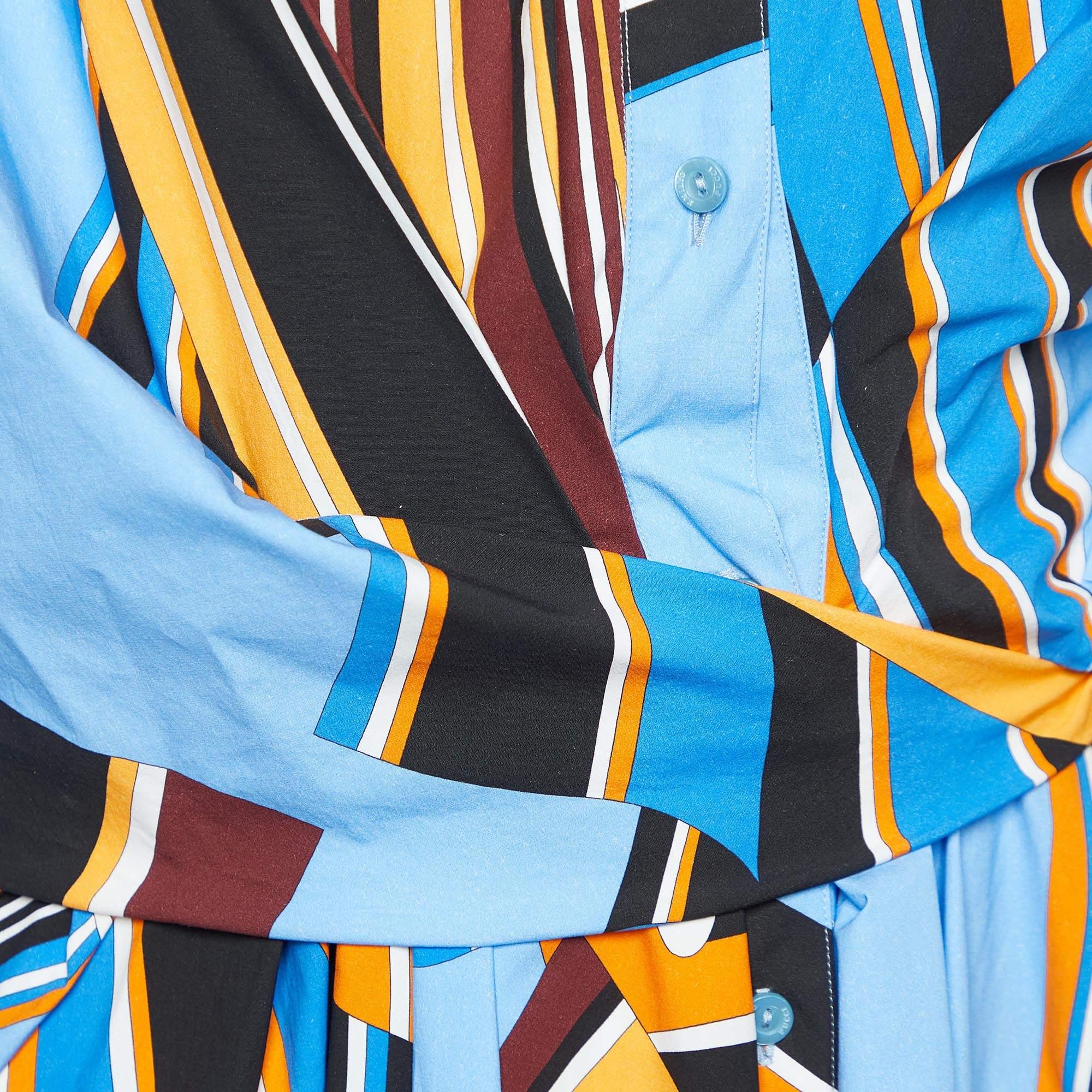 Women's Emilio Pucci Multicolor Printed Cotton Wrap Detail Button Front Shirt Dress M For Sale
