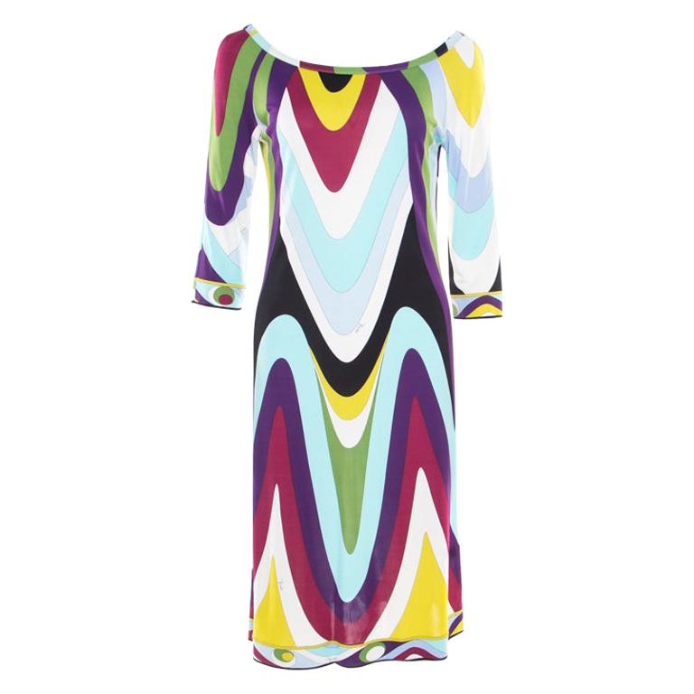 Emilio Pucci Multicolor Printed Jersey Long Sleeve Dress M