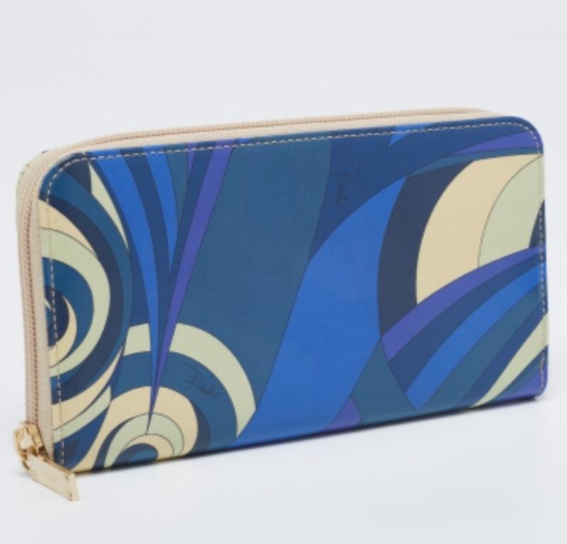 Emilio Pucci Multicolor Printed Patent Leather Zip Around Wallet For Sale 1