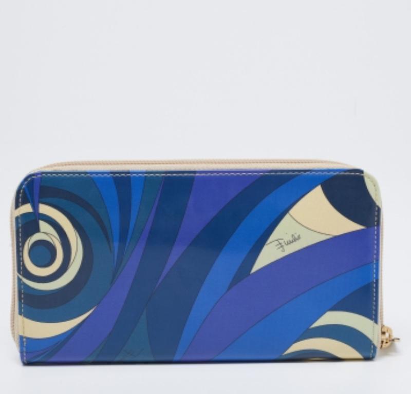 Emilio Pucci Multicolor Printed Patent Leather Zip Around Wallet For Sale 2