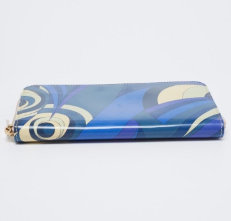 Emilio Pucci Multicolor Printed Patent Leather Zip Around Wallet For Sale 3