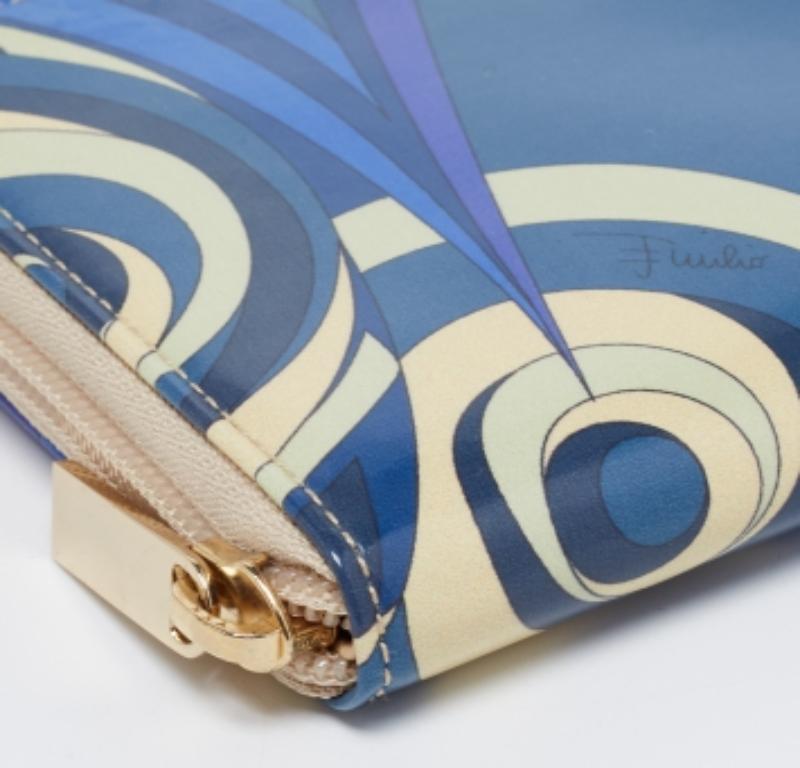 Emilio Pucci Multicolor Printed Patent Leather Zip Around Wallet For Sale 4