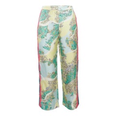 Emilio Pucci Multicolor Printed Satin Lace Trim Trousers S