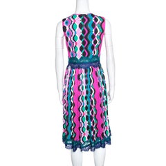 Emilio Pucci Multicolor Printed Scallop Lace Insert Sleeveless Midi Dress S