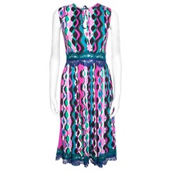 Emilio Pucci Multicolor Printed Scallop Lace Insert Sleeveless Midi Dress S