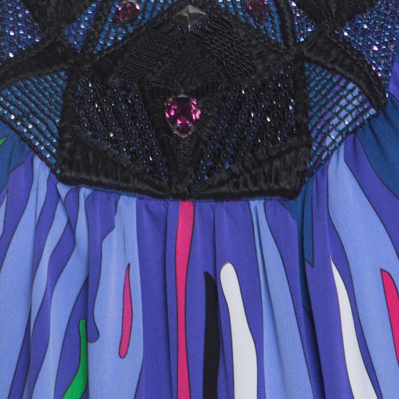 Emilio Pucci Multicolor Printed Silk Embellished Belted Shift Dress S 1