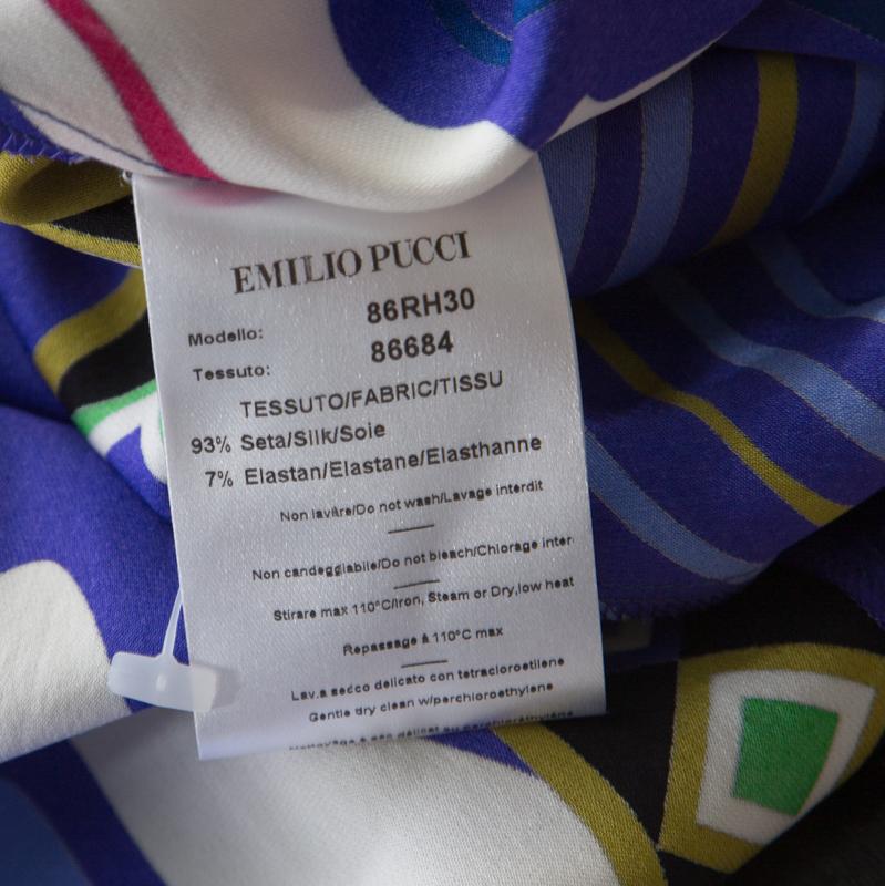 Emilio Pucci Multicolor Printed Silk Embellished Belted Shift Dress S 3