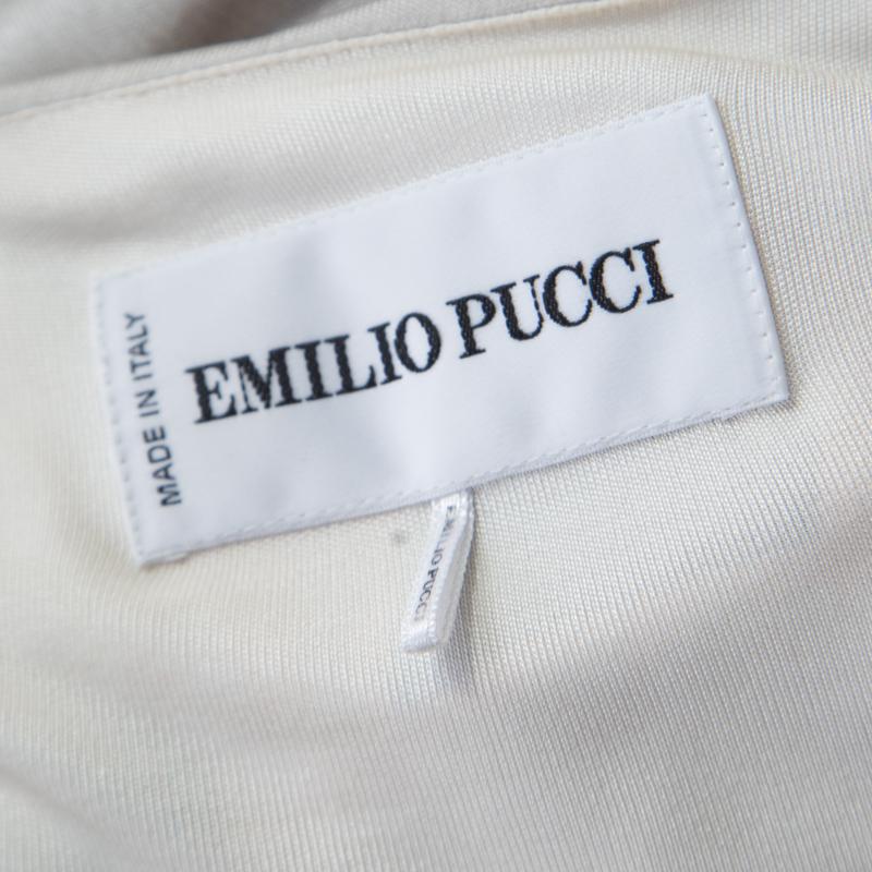 Emilio Pucci Multicolor Printed Silk Jersey Draped Long Sleeve Dress L In Good Condition In Dubai, Al Qouz 2