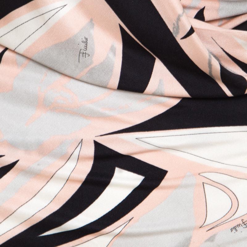 Women's Emilio Pucci Multicolor Printed Silk Jersey Draped Long Sleeve Dress L