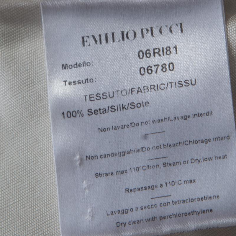 Emilio Pucci Multicolor Printed Silk Jersey Draped Long Sleeve Dress L 1