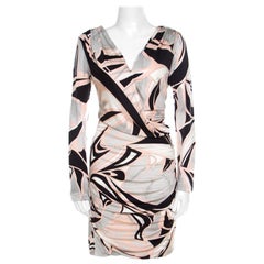 Emilio Pucci Multicolor Printed Silk Jersey Draped Long Sleeve Dress L
