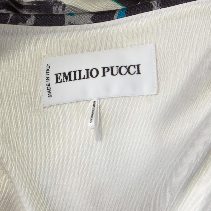 Women's Emilio Pucci Multicolor Printed Silk Jersey Draped Long Sleeve Dress M