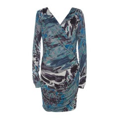 Emilio Pucci Multicolor Printed Silk Jersey Draped Long Sleeve Dress M