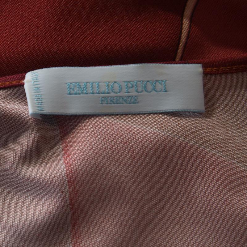 Emilio Pucci Multicolor Printed Silk Jersey Long Sleeve Dress M 1