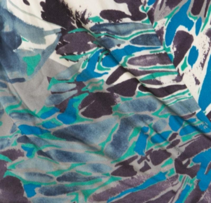 Emilio Pucci - Robe drapée à épaules dénudées en jersey de soie imprimée multicolore, taille M en vente 1