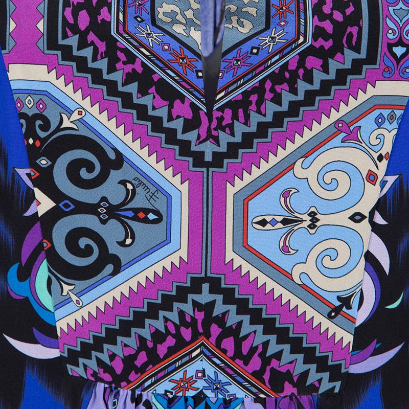 Women's or Men's Emilio Pucci Multicolor Printed Silk Long Sleeve Dress L