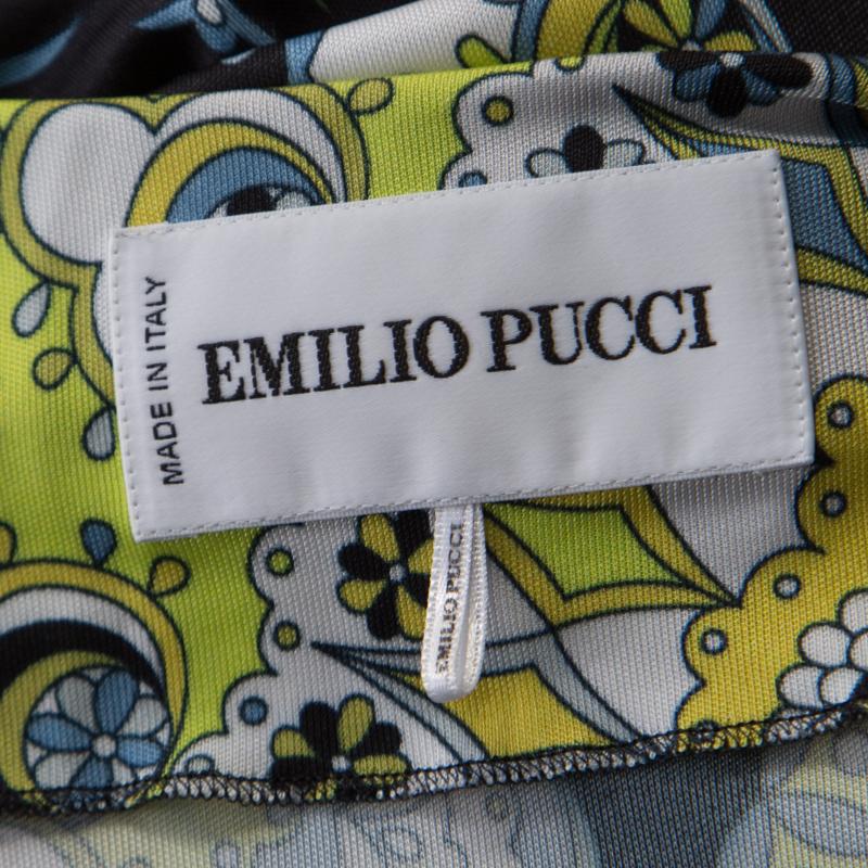 Emilio Pucci Multicolor Printed Stretch Jersey Plunge Neck Dress S In Excellent Condition In Dubai, Al Qouz 2