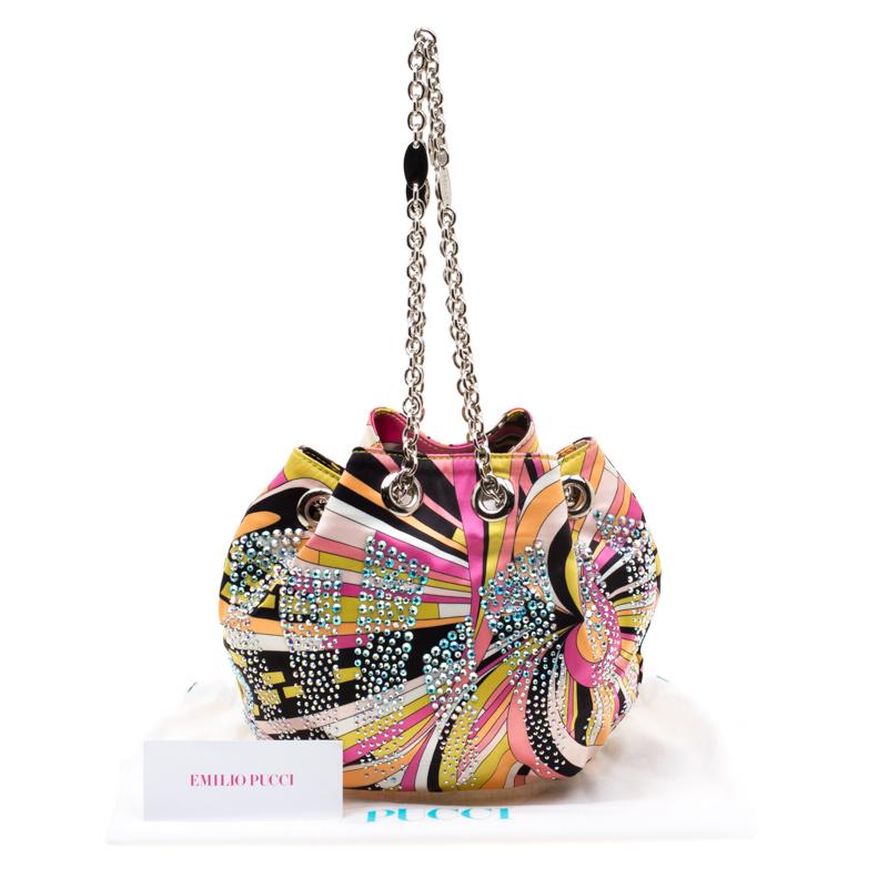 Emilio Pucci Multicolor Satin Crystal Studded Bucket Bag 5