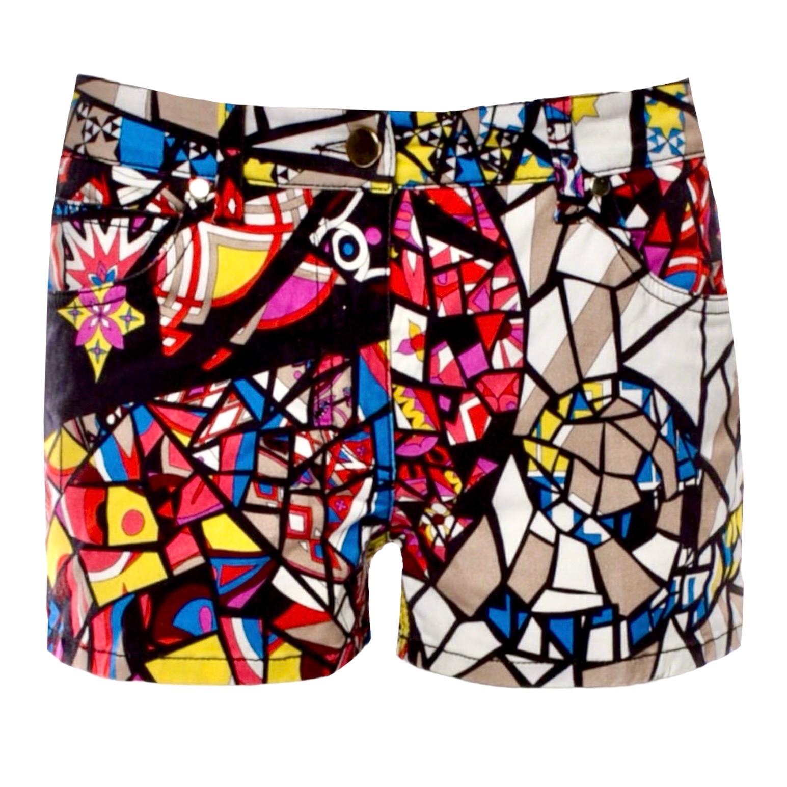 EMILIO PUCCI Multicolor Signature Geometric Print Hot Shorts Pants 42 For Sale