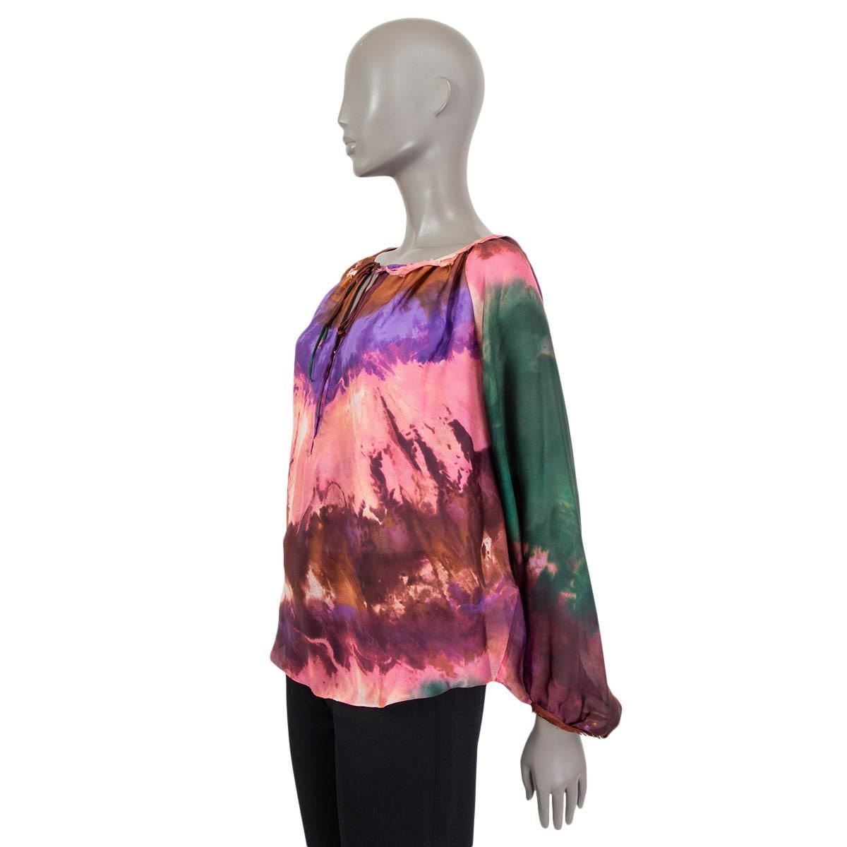 EMILIO PUCCI multicolor silk 2015 TIE-DYE PEASANT Blouse Shirt 38 XS In Excellent Condition In Zürich, CH