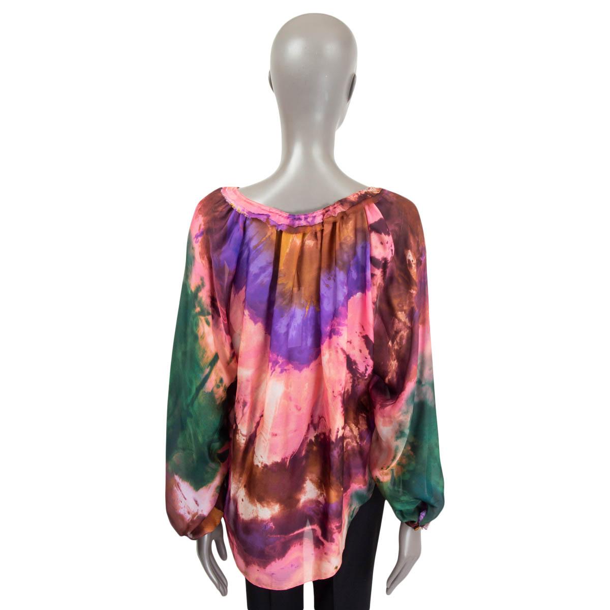Women's EMILIO PUCCI multicolor silk 2015 TIE-DYE PEASANT Blouse Shirt 38 XS