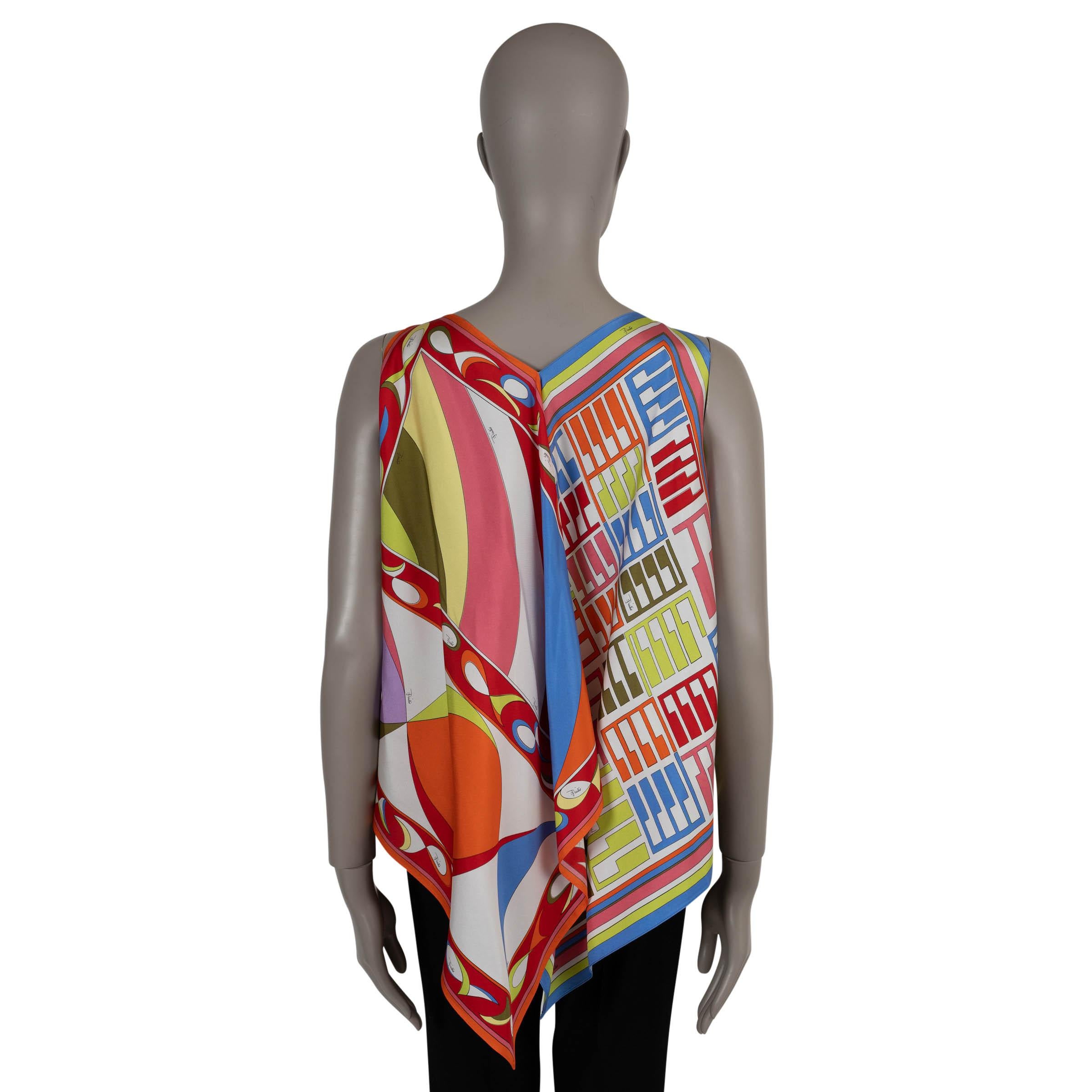 Brown EMILIO PUCCI multicolor silk 2022 MIXED PRINT SCARF TOP Shirt S For Sale