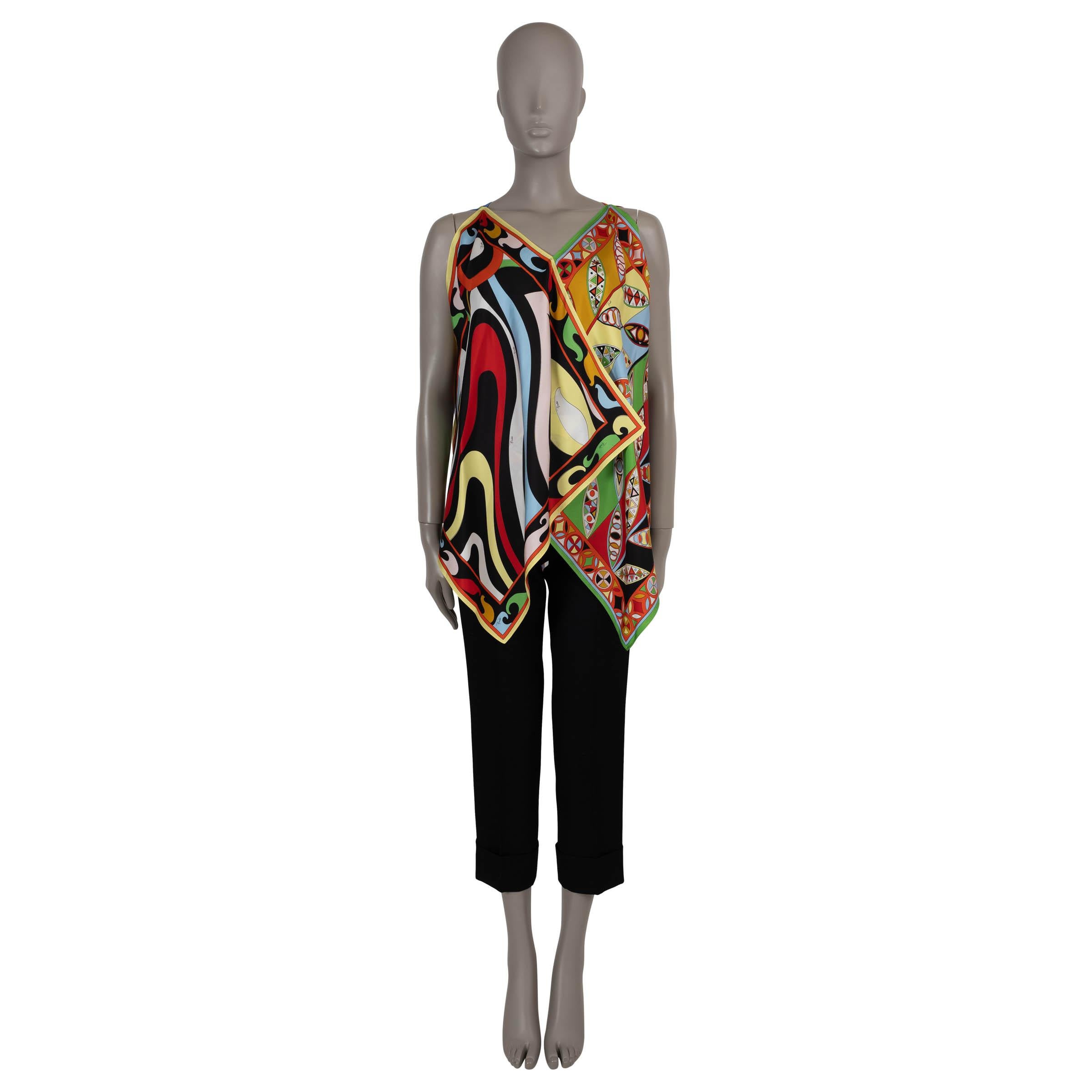 EMILIO PUCCI multicolor silk 2022 MIXED PRINT SCARF TOP Shirt S In Excellent Condition For Sale In Zürich, CH