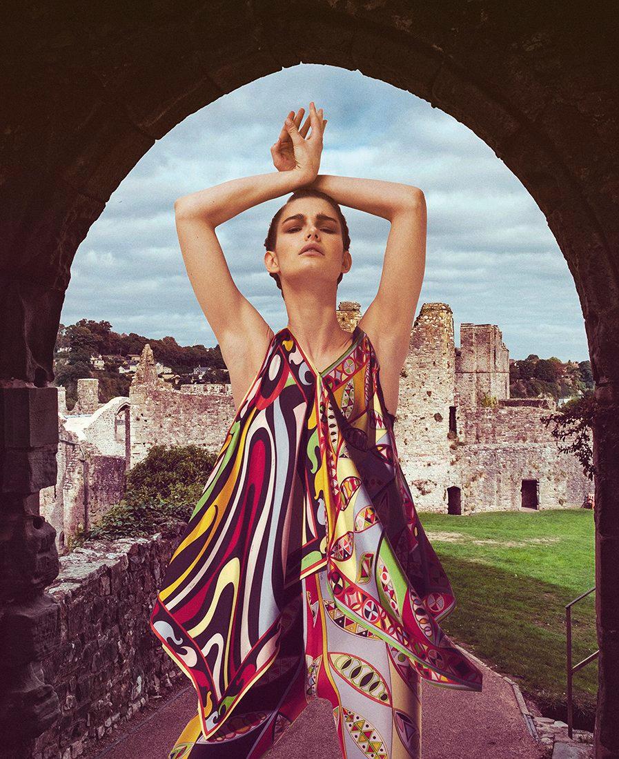 EMILIO PUCCI multicolor silk 2022 MIXED PRINT SCARF TOP Shirt S For Sale 3