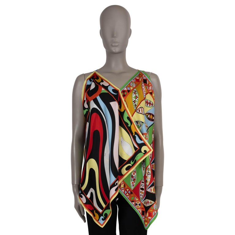 EMILIO PUCCI multicolor silk 2022 MIXED PRINT SCARF TOP Shirt S at