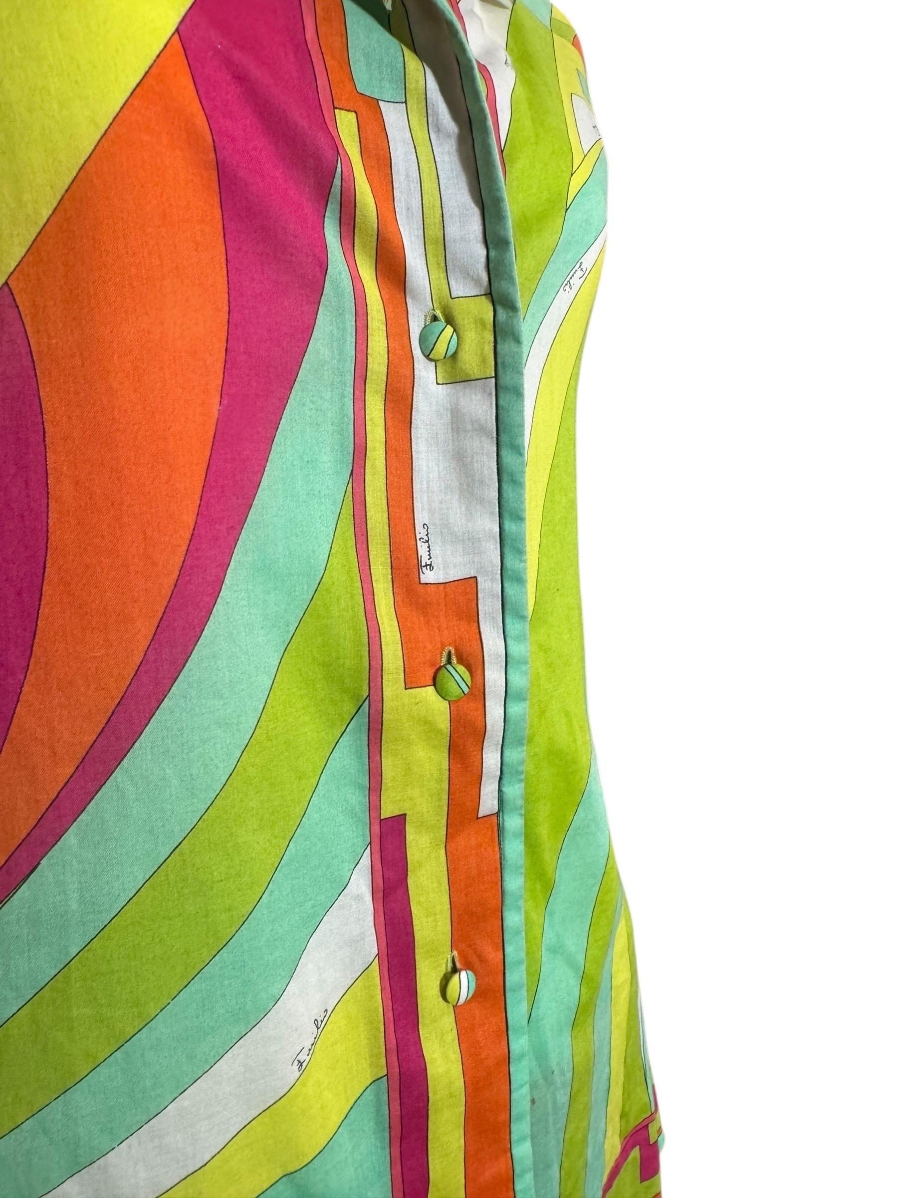Emilio Pucci Multicolor Silk Cotton Shirt & Skirt Set, 1970s en venta 6
