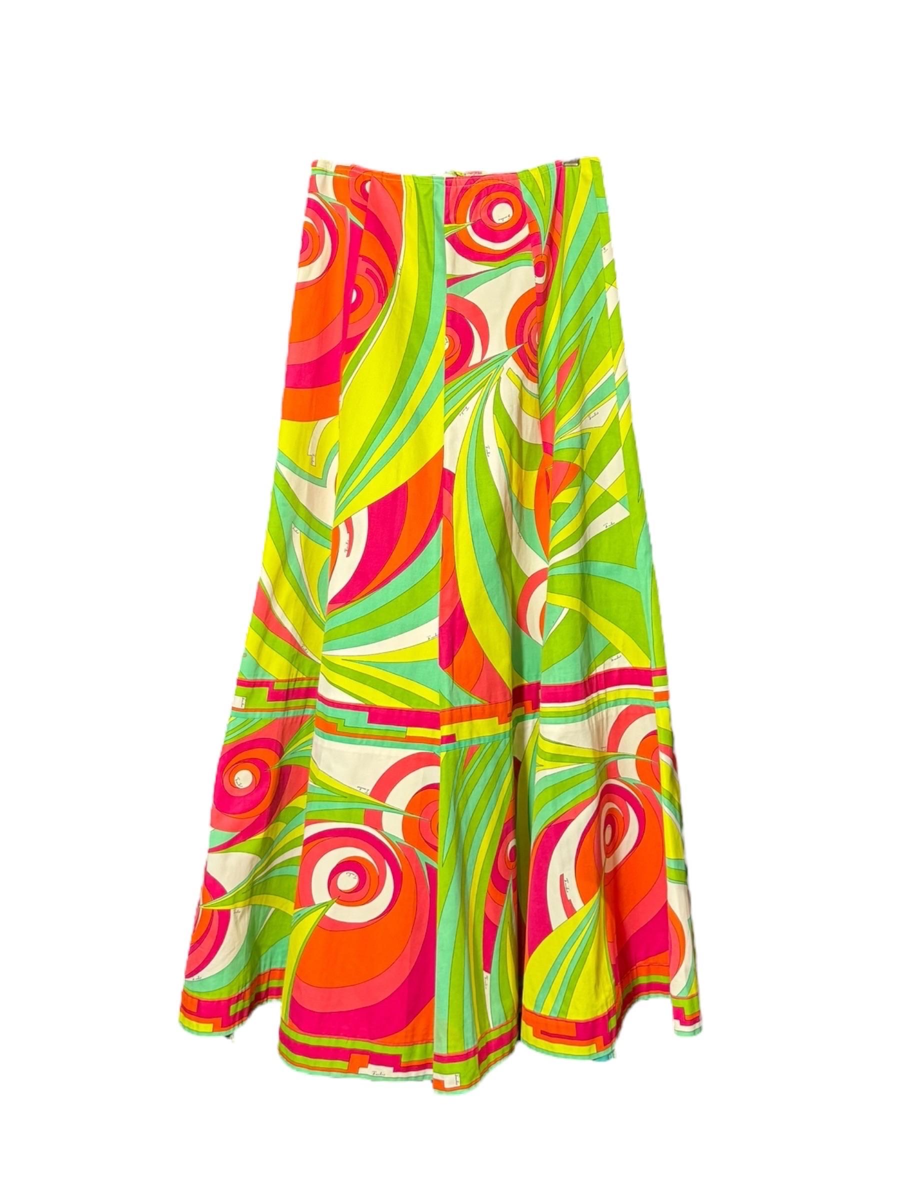 Emilio Pucci Multicolor Silk Cotton Shirt & Skirt Set, 1970s en venta 7