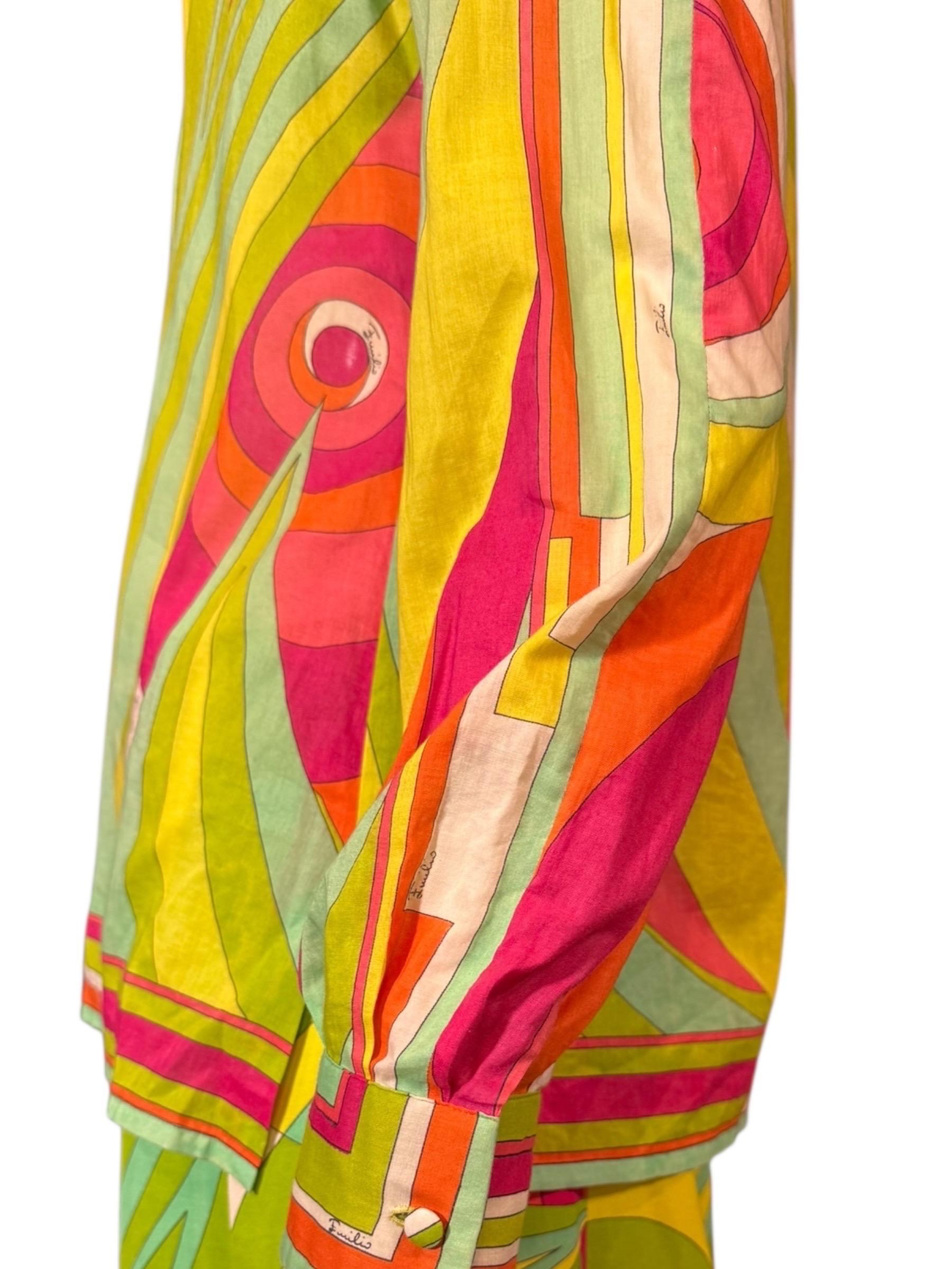 Emilio Pucci Multicolor Silk Cotton Shirt & Skirt Set, 1970s en venta 9
