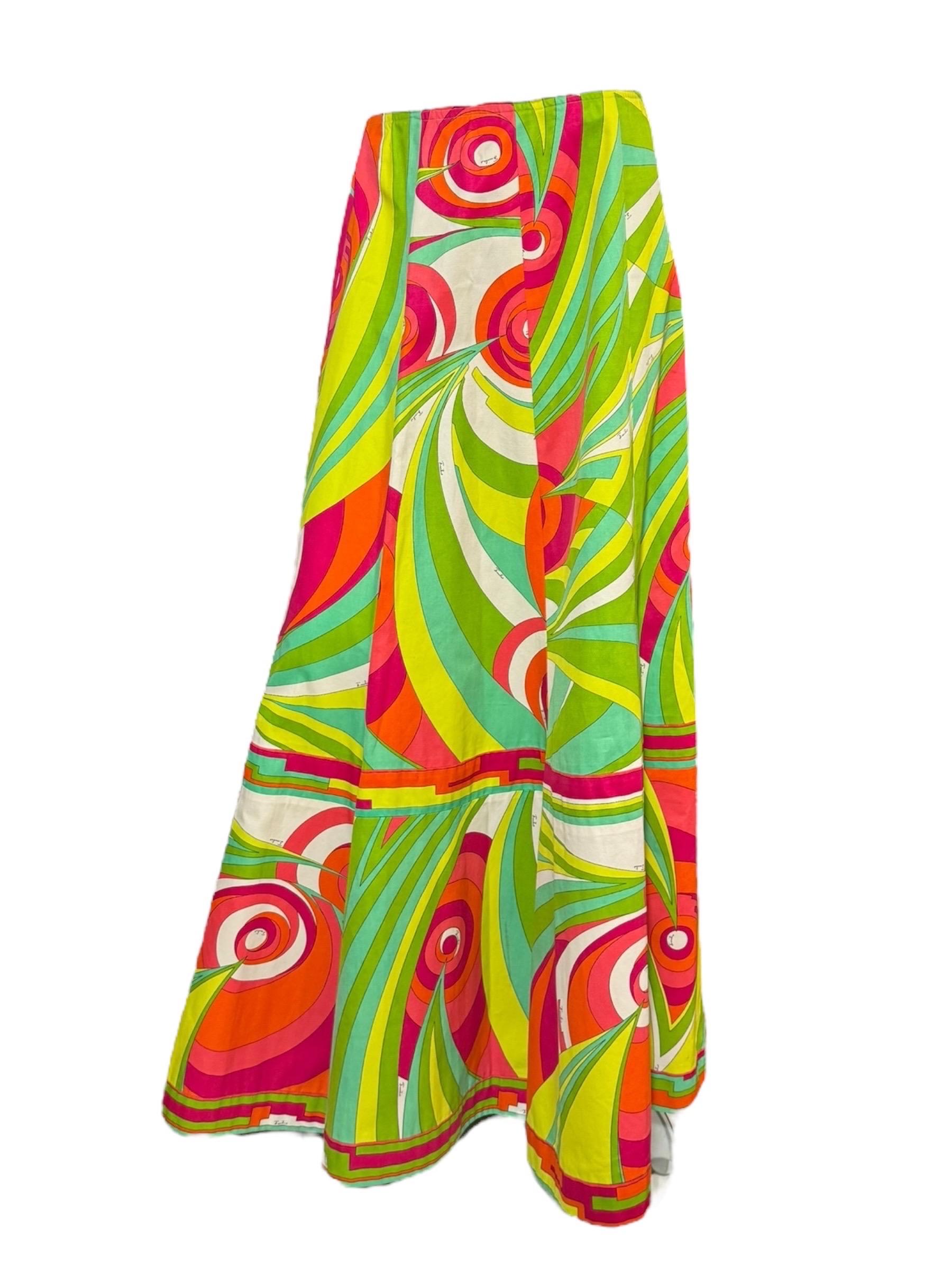 Emilio Pucci Multicolor Silk Cotton Shirt & Skirt Set, 1970s en venta 10
