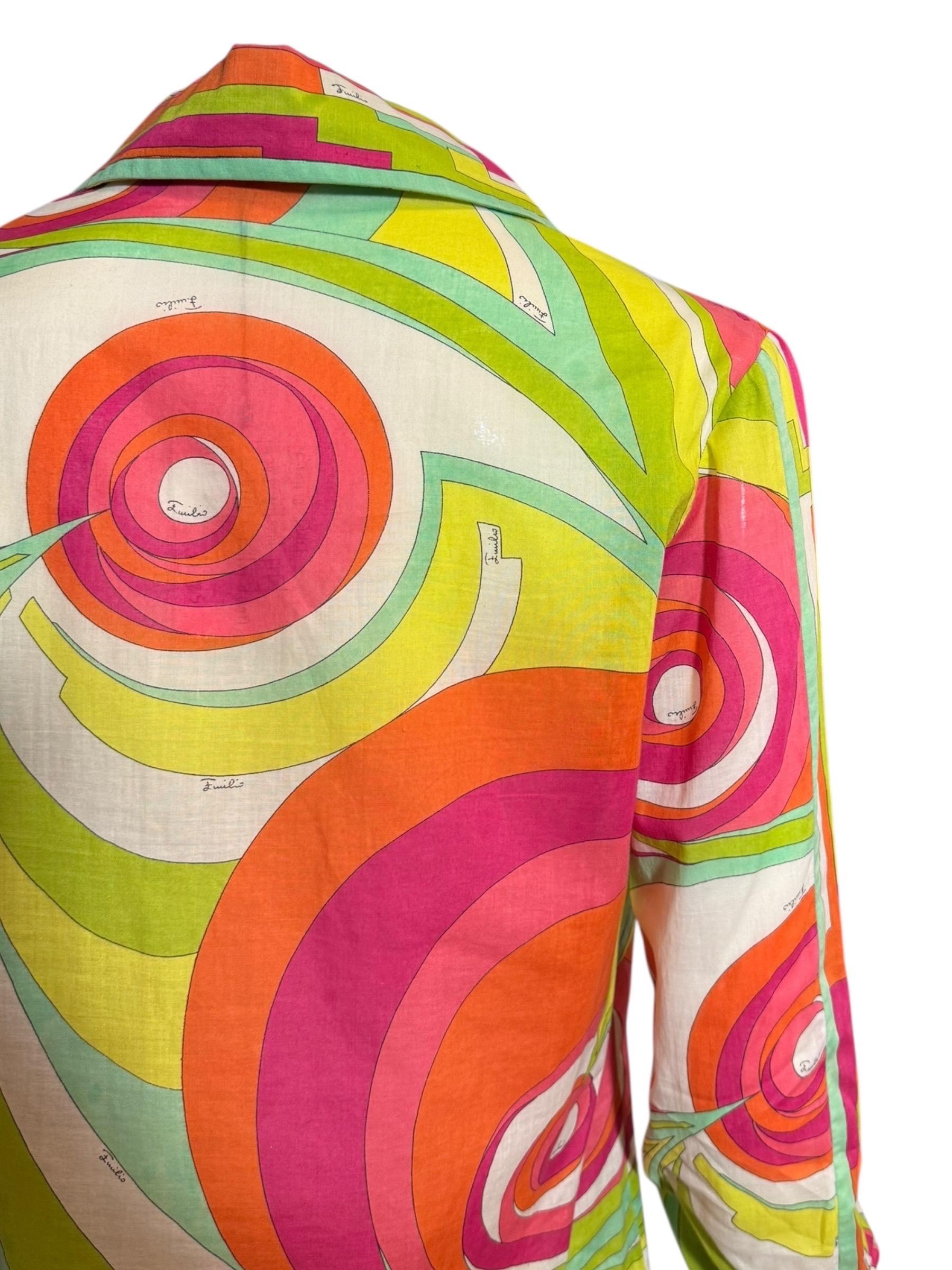 Emilio Pucci Multicolor Silk Cotton Shirt & Skirt Set, 1970s en venta 11