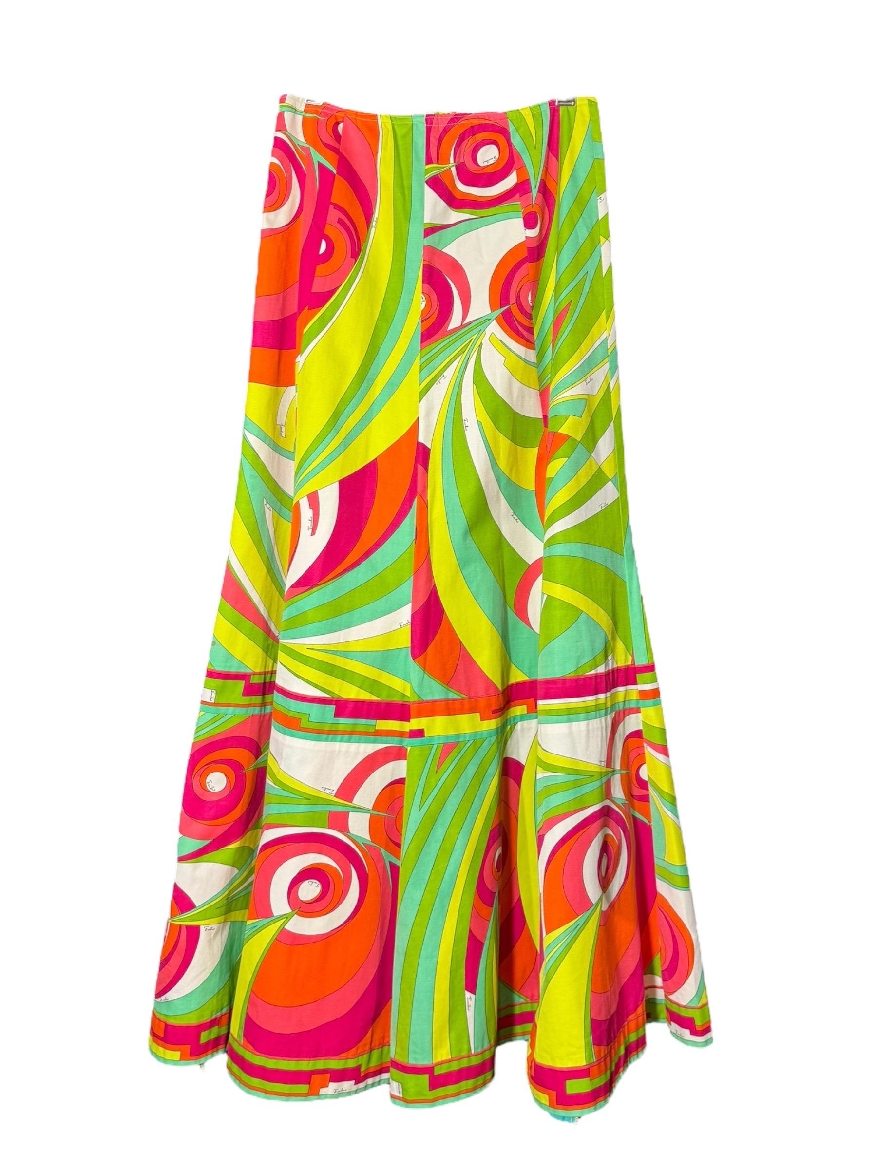 Emilio Pucci Multicolor Silk Cotton Shirt & Skirt Set, 1970s en venta 12
