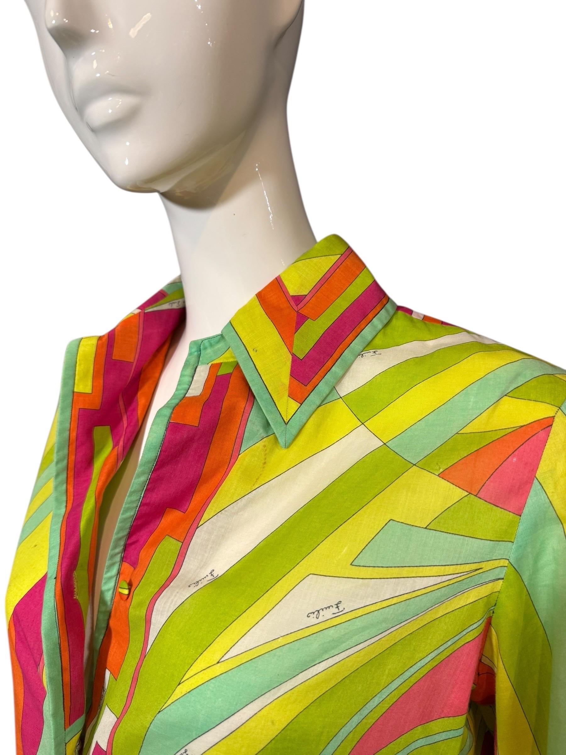 Emilio Pucci Multicolor Silk Cotton Shirt & Skirt Set, 1970s en Bueno estado para la venta en Kingston, NY