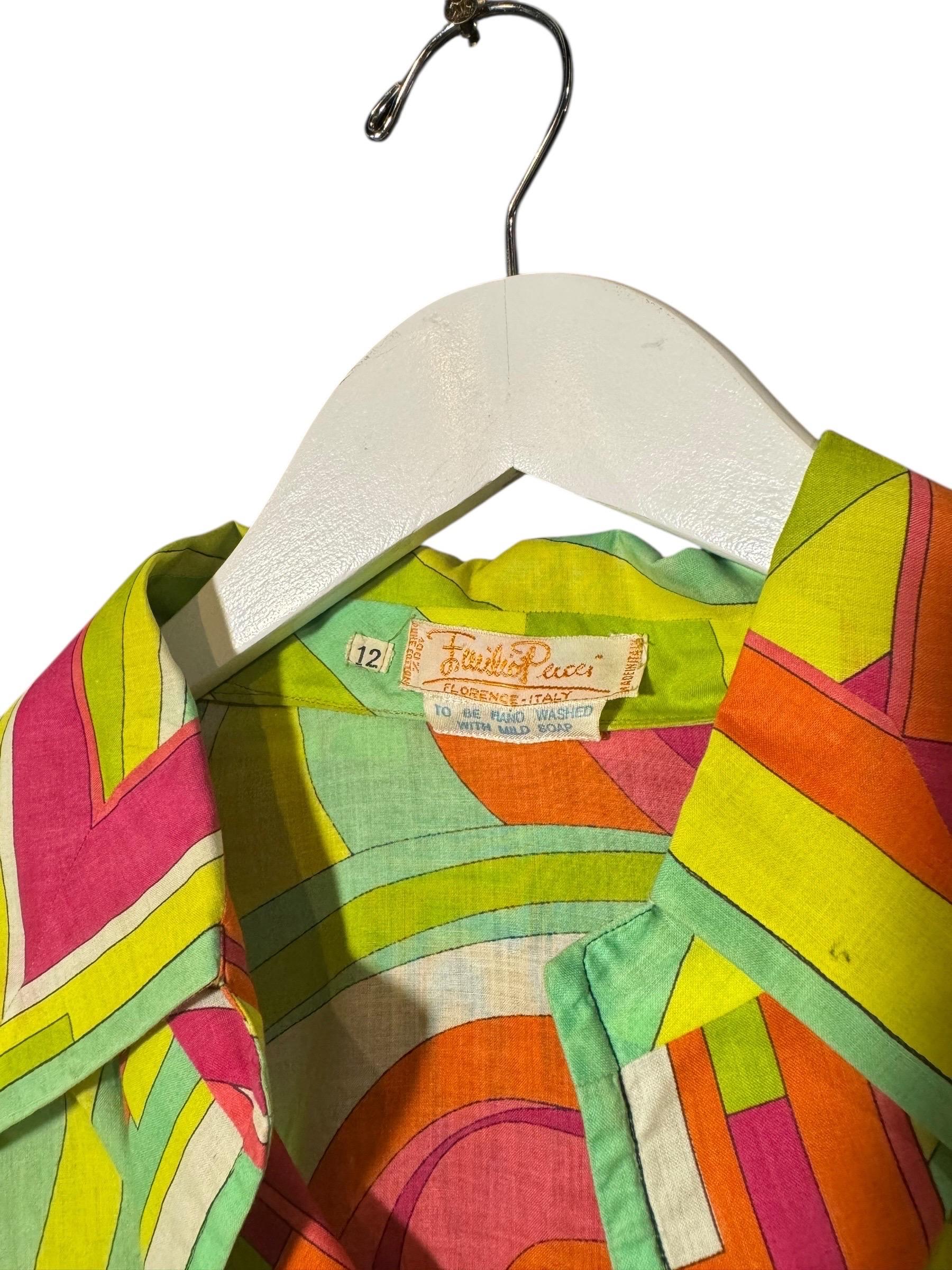 Emilio Pucci Multicolor Silk Cotton Shirt & Skirt Set, 1970s en venta 1