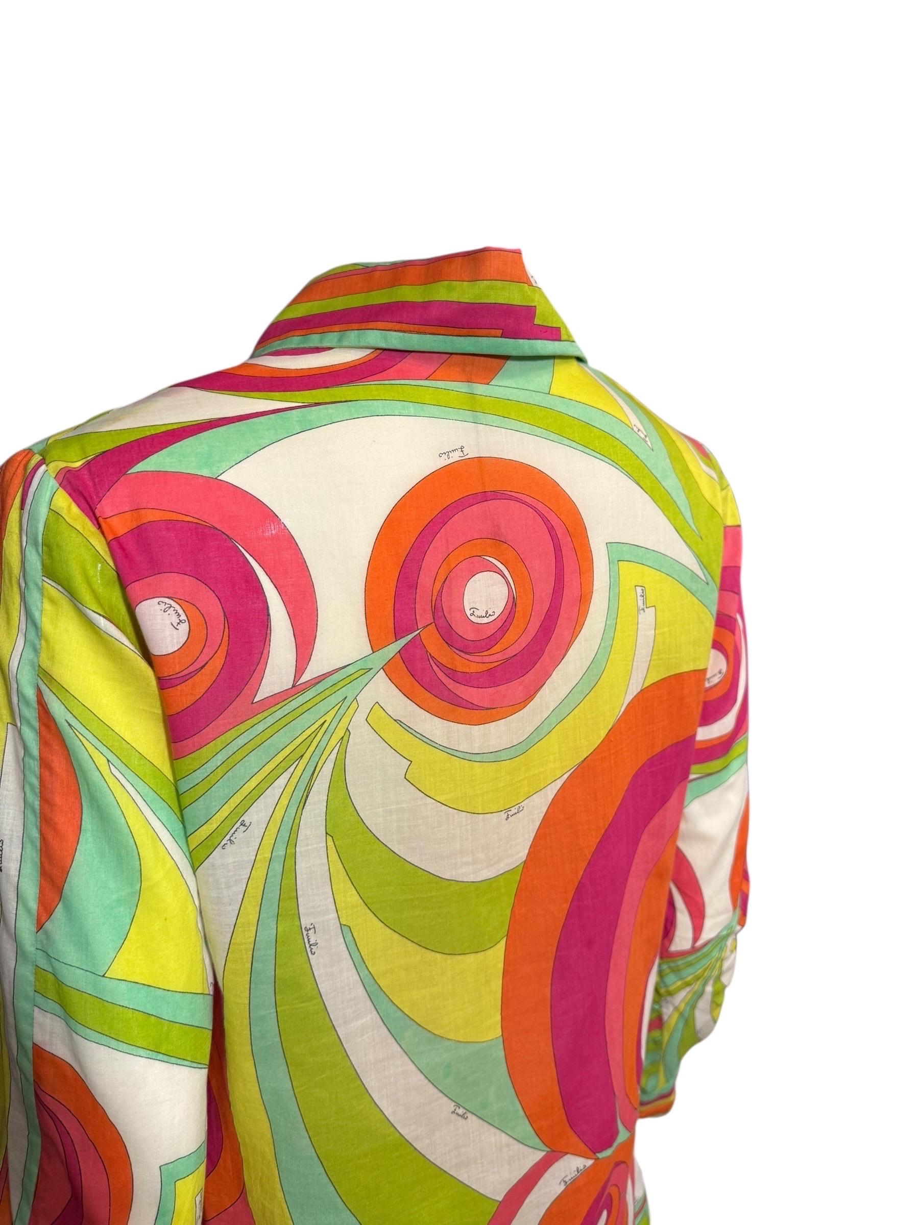 Emilio Pucci Multicolor Silk Cotton Shirt & Skirt Set, 1970s en venta 4