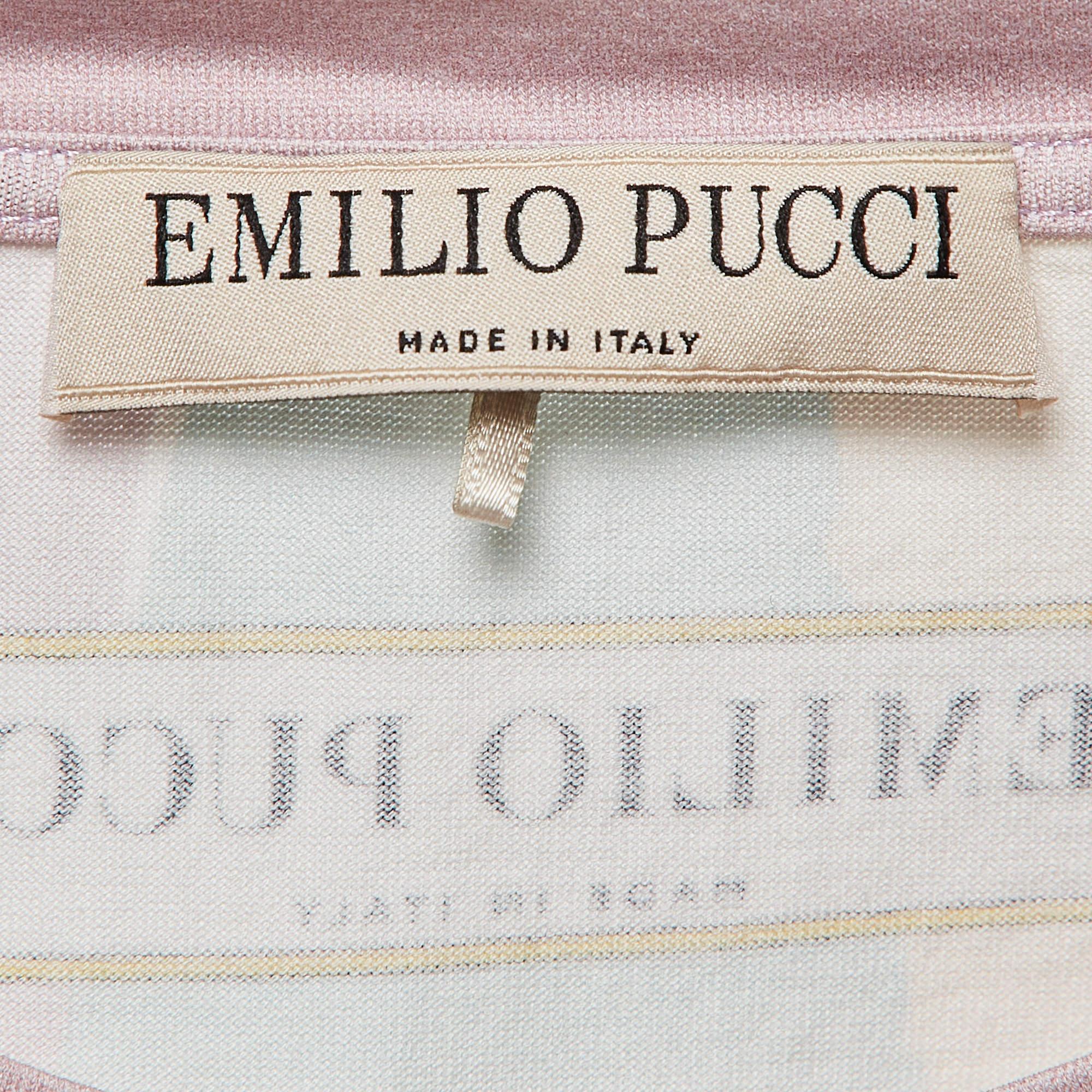Emilio Pucci Multicolor Star & Stripe Print Cotton Knit T-Shirt S In Good Condition In Dubai, Al Qouz 2