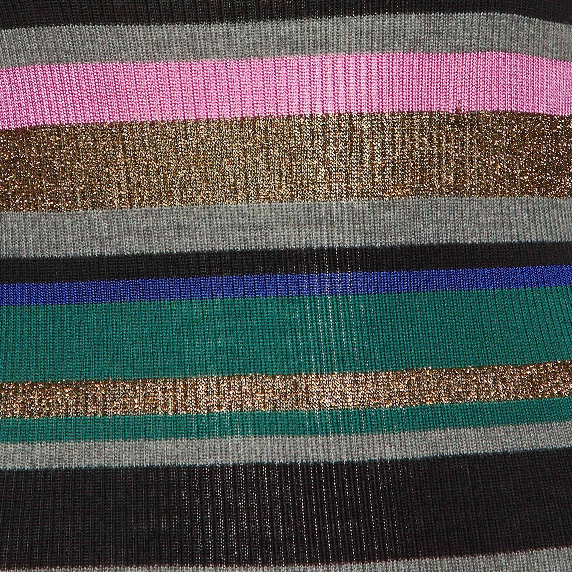 Black Emilio Pucci Multicolor Striped Lurex Knit Turtleneck Dress M