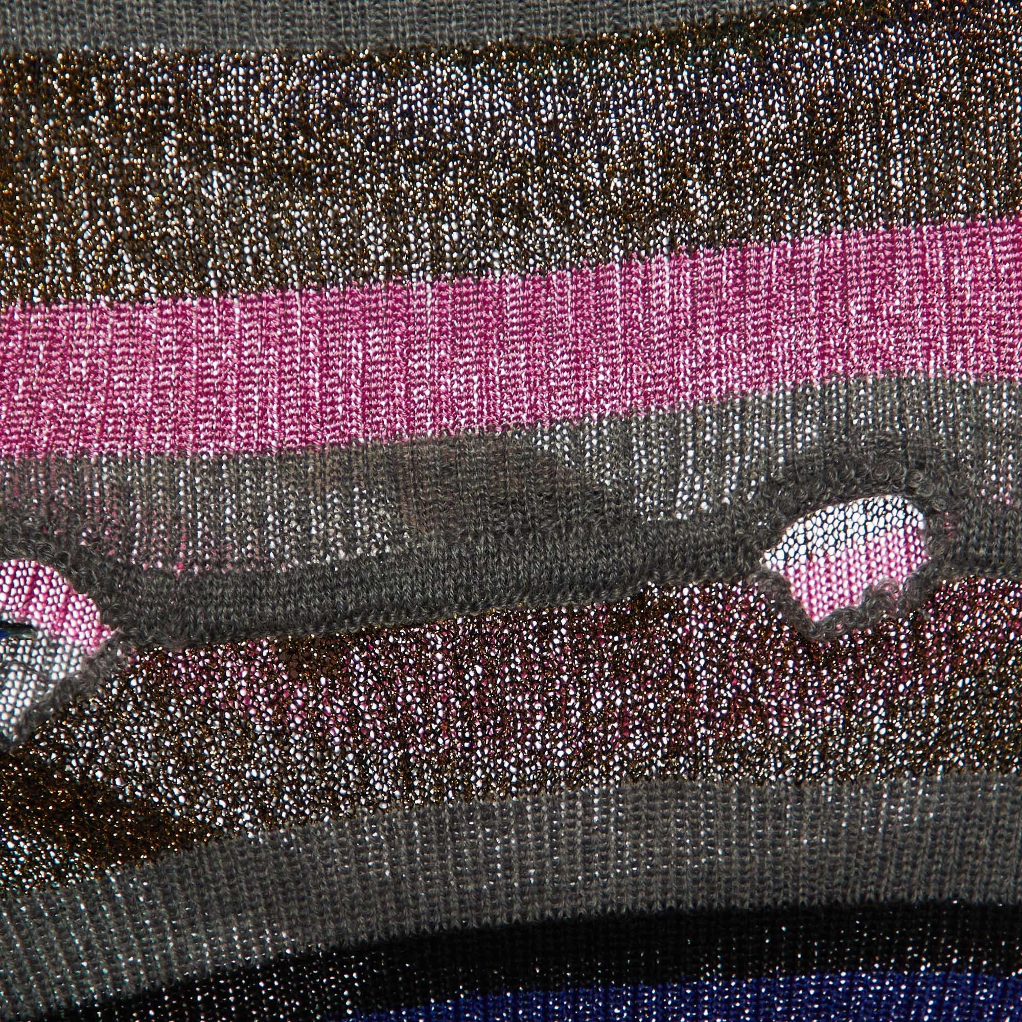 Emilio Pucci Multicolor Striped Lurex Knit Turtleneck Dress M In Good Condition In Dubai, Al Qouz 2