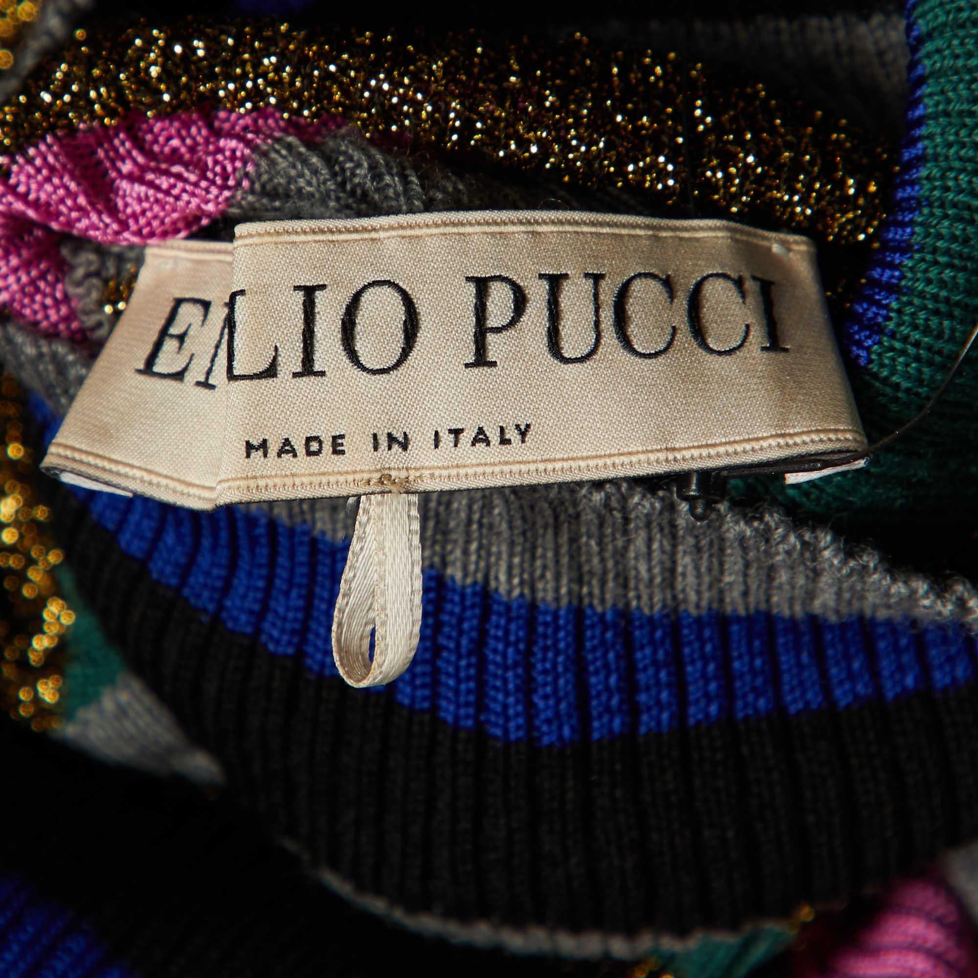 Women's Emilio Pucci Multicolor Striped Lurex Knit Turtleneck Dress M