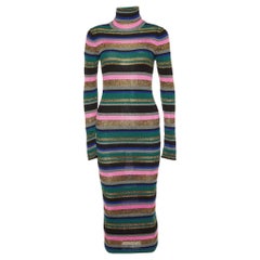 Emilio Pucci Multicolor Striped Lurex Knit Turtleneck Dress M