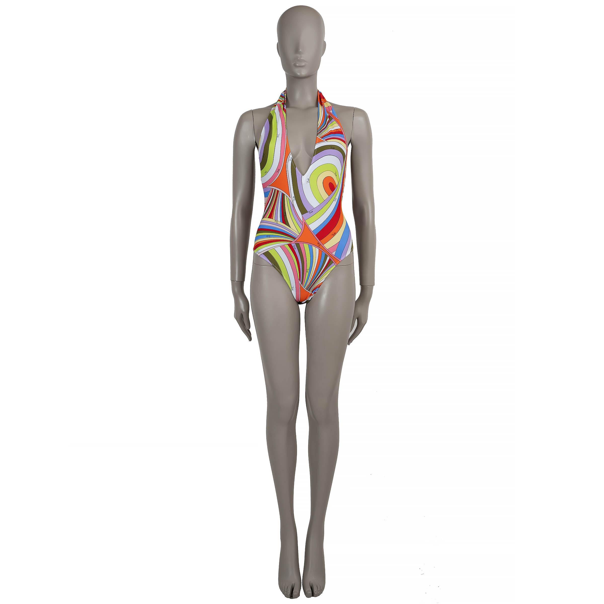 EMILIO PUCCI multicolor2022 IRIDE PLUNGING NECK One Piece Swimsuit XS In Excellent Condition For Sale In Zürich, CH