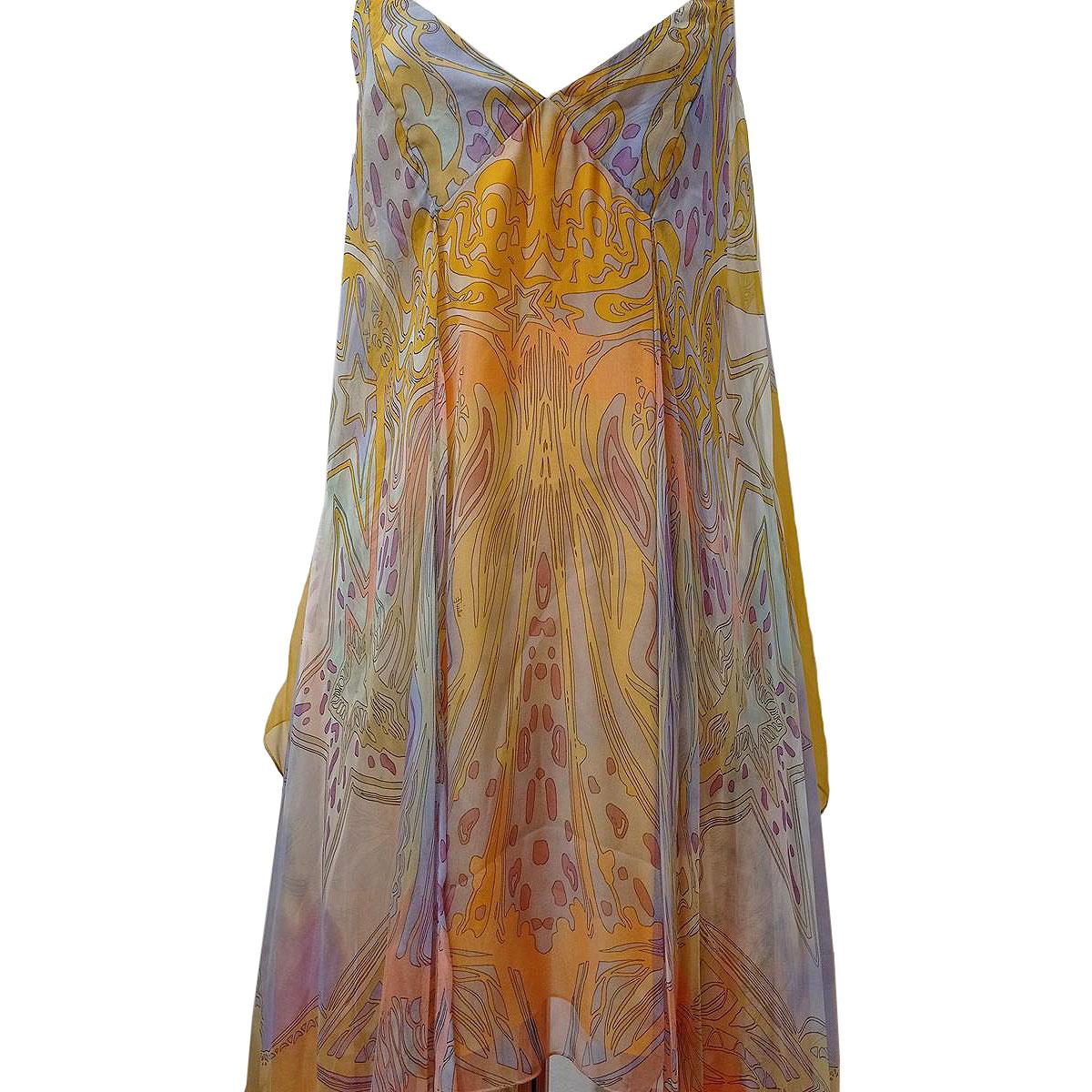 Beautiful dress by Emilio Pucci
Silk
Multicolor fancy
Straps adorned with precious stones and metal details
Two beautiful long side draperies
Asymmetrical
Total length cm 150 (59 inches)
Worldwide express shipping included in the price !