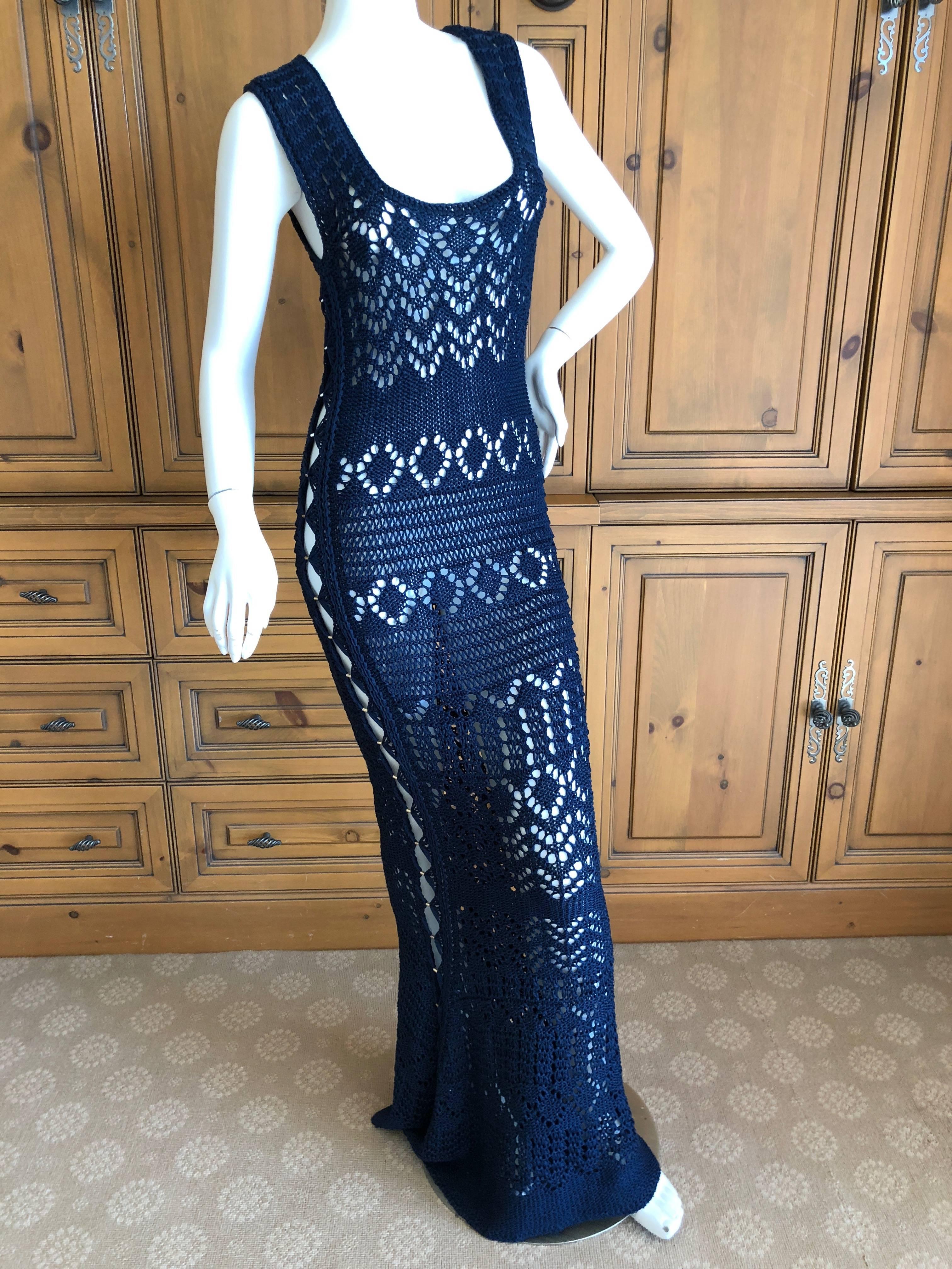 Emilio Pucci crochet knit evening dress in Navy Blue.
So sexy 
The size and fabric tags have been removed, appx sz 38
 Bust 36