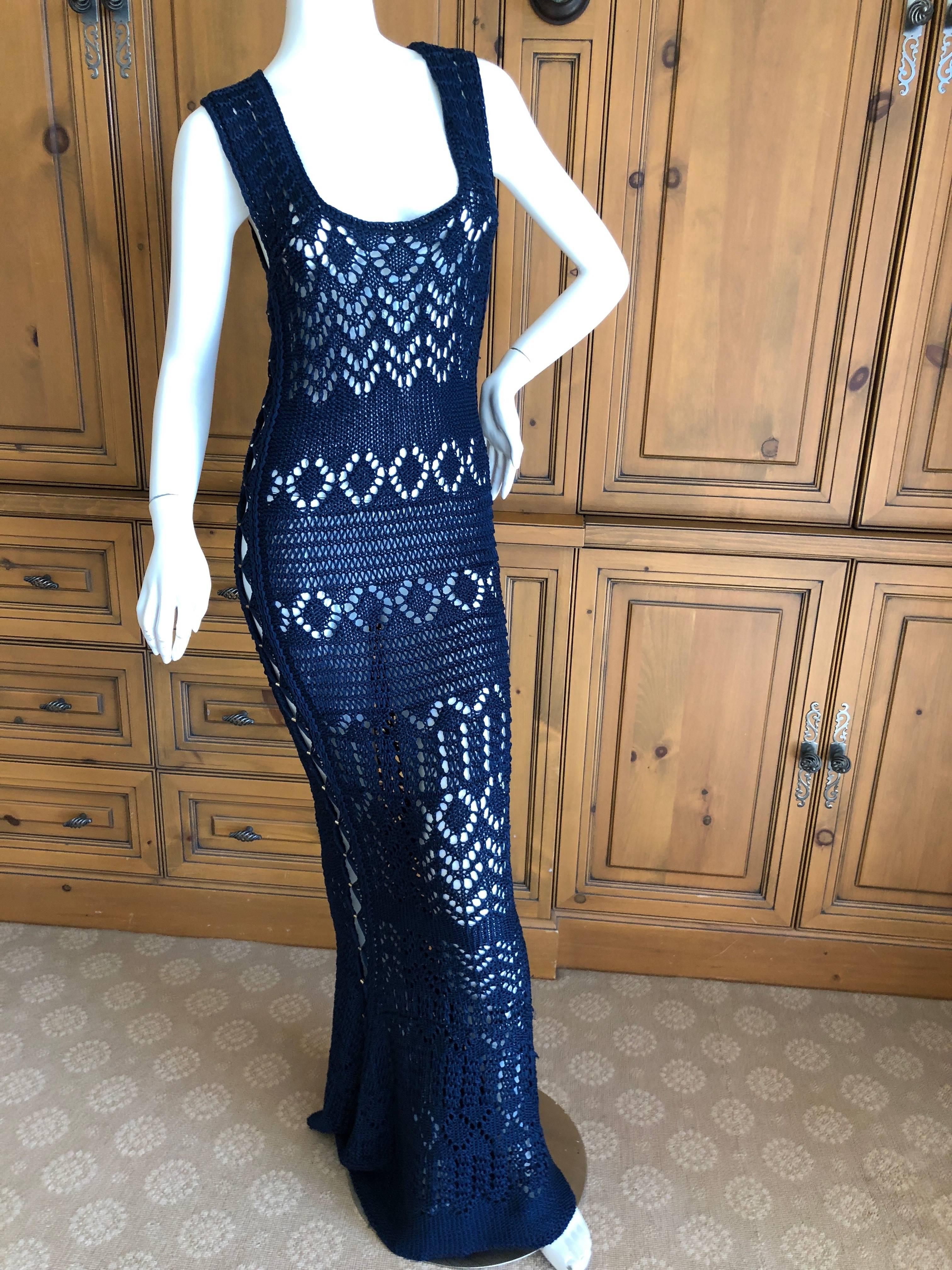 Black Emilio Pucci Navy Blue Crochet Knit Evening Dress For Sale