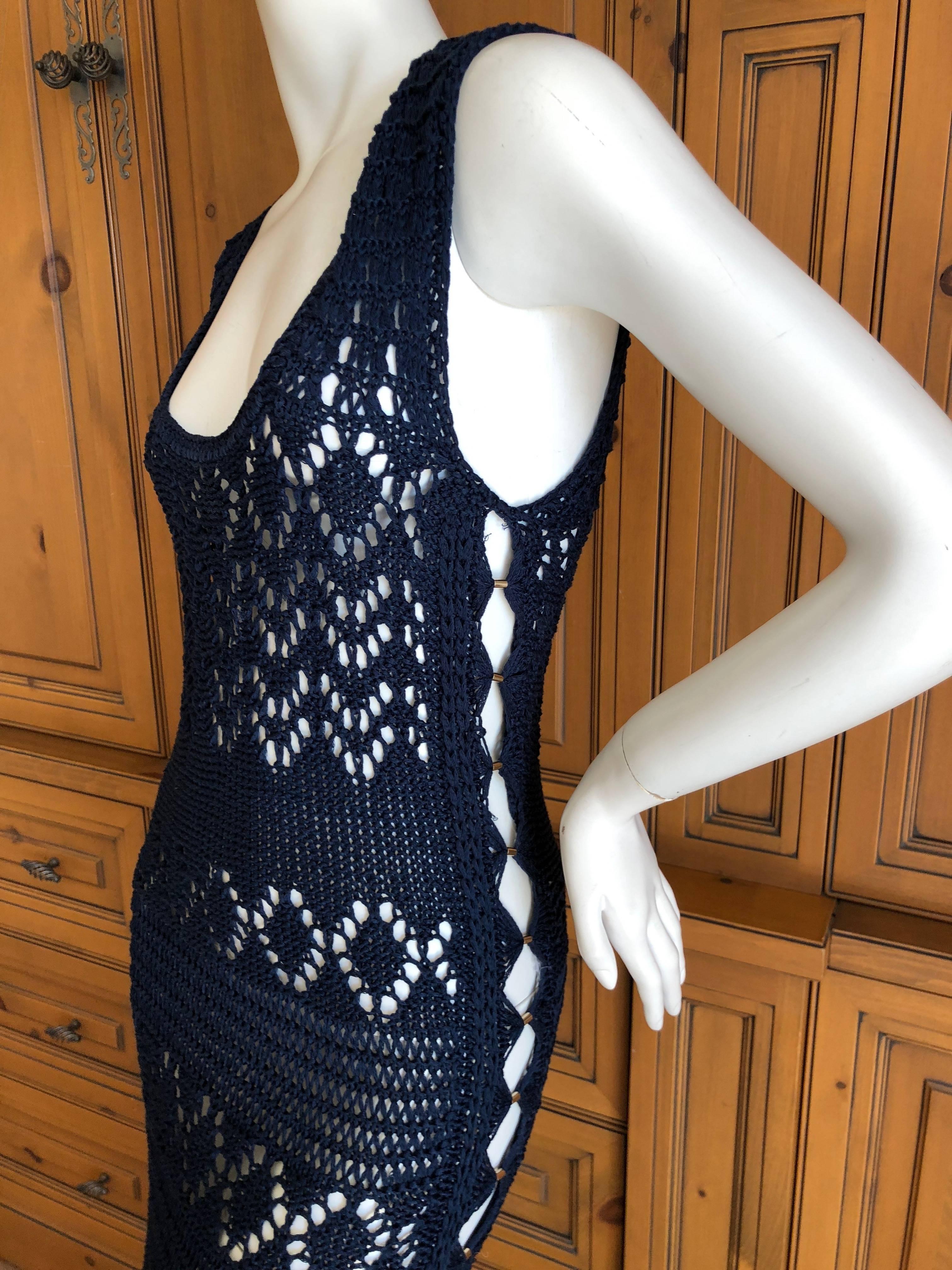 Women's Emilio Pucci Navy Blue Crochet Knit Evening Dress For Sale