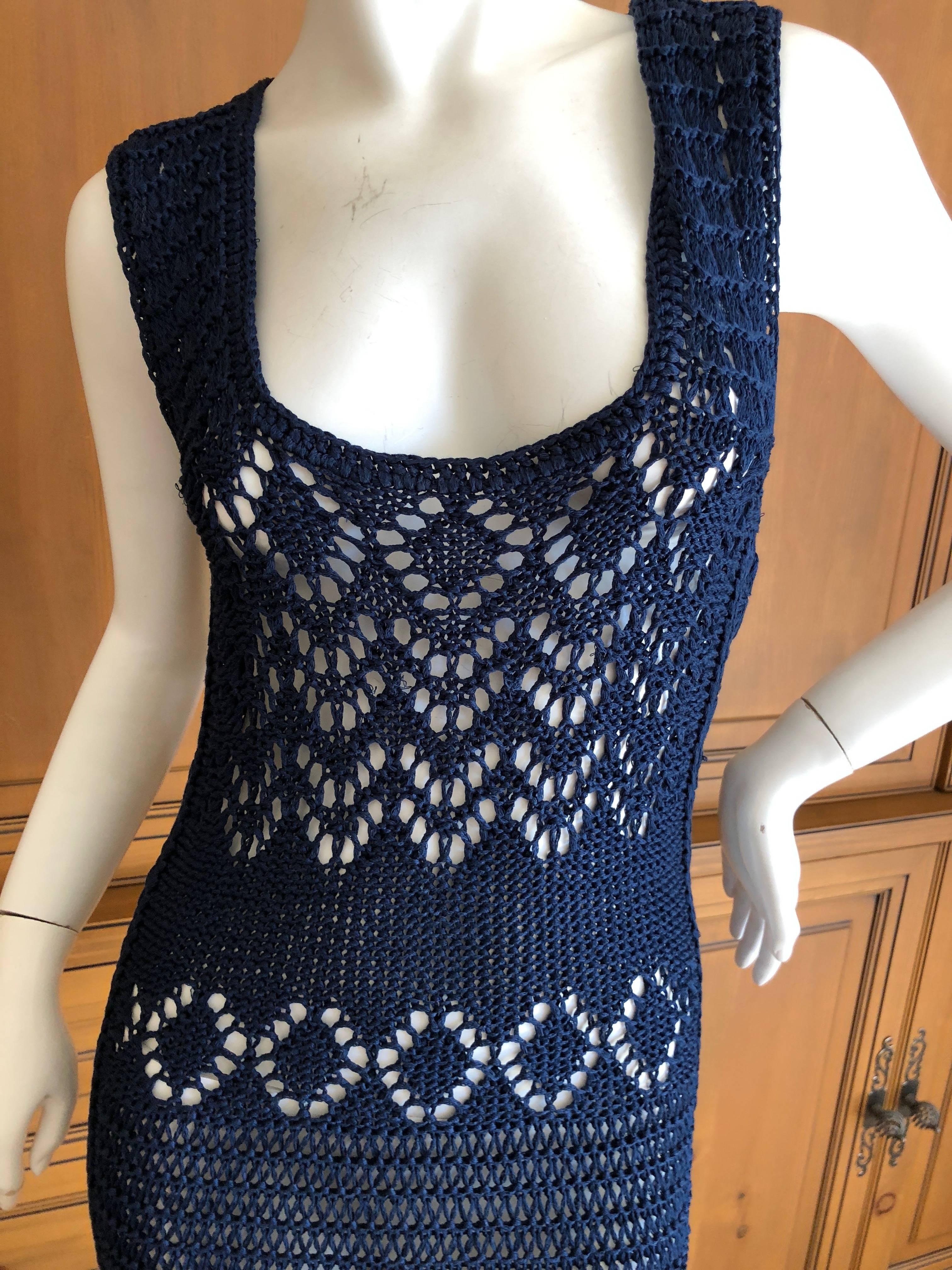 Emilio Pucci Navy Blue Crochet Knit Evening Dress For Sale 1